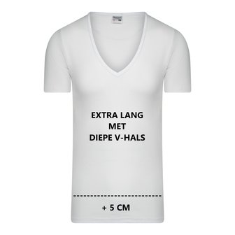 Beeren 6-Pack Extra lang heren T-shirts met Diepe V-hals en K.M. M3000 Wit