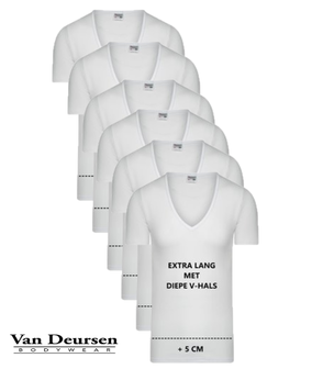 Beeren 6-Pack Extra lang heren T-shirts met Diepe V-hals en K.M. M3000 Wit