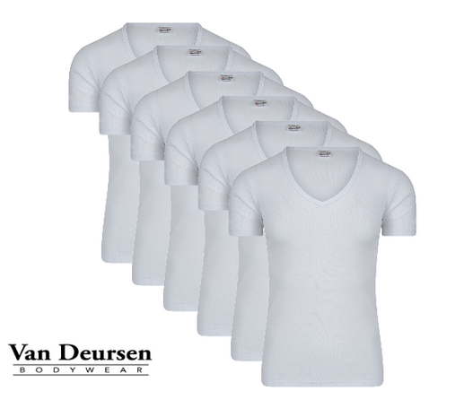 Beeren 6-Pack Heren T-shirts met diepe V-hals en K.M M3000 Wit