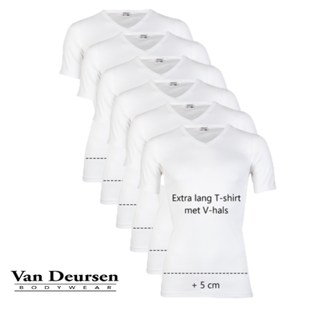 Beeren 6-Pack Extra lange heren T-shirts met V-hals en K.M. M3000 Wit