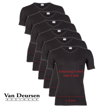 Beeren 6-Pack Extra lange heren T-shirts met V-hals en K.M. M3000 Zwart